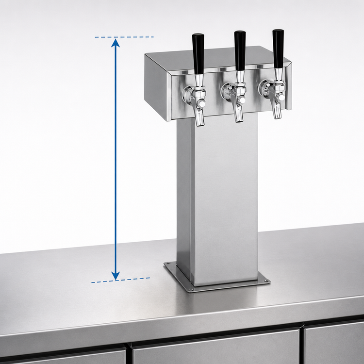 Product image #3 for Perlick 2-Faucet Extra-High Countertop Glycol-Cooled Tee Draft Beer Tower, Stainless Steel