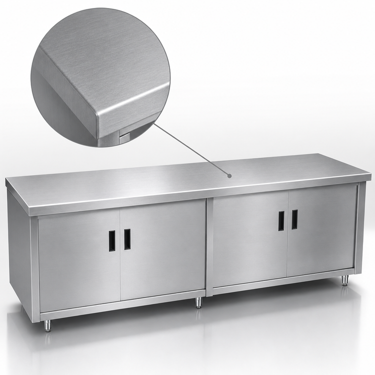 Product image #3 for Advance Tabco Special Value Economy Enclosed Work Table with Cabinet Base and Hinged Doors, 108 x 24 Inches, 16-Gauge 304 Stainless Steel Top