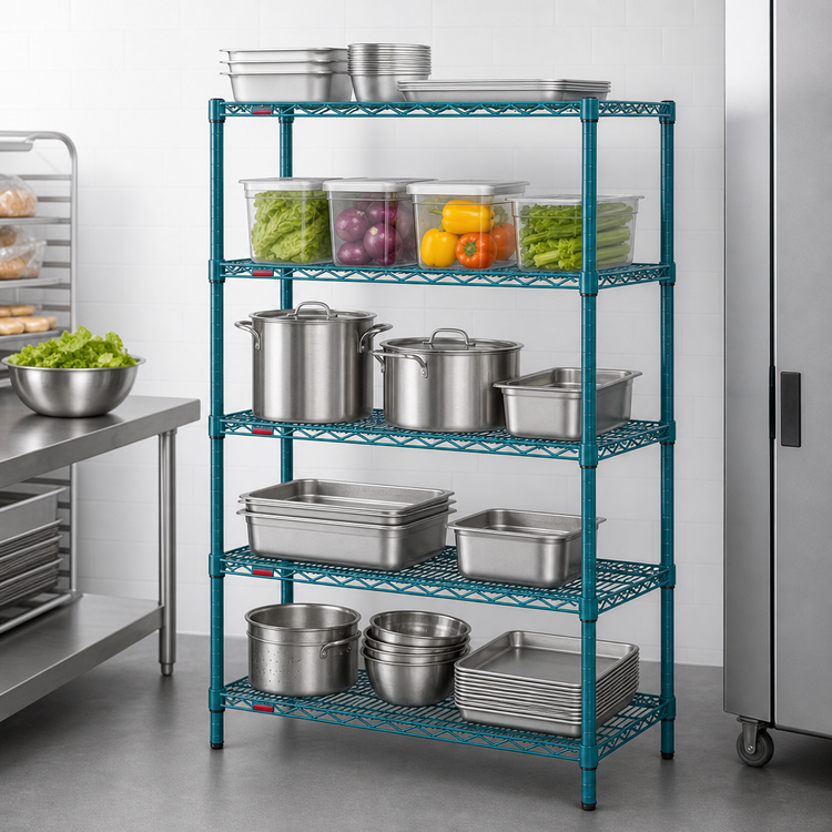 Product image #3 for EagleGard 5-Tier Stationary Starter Wire Shelving Unit, 30W x 24D x 74H, Blue-Green Hybrid Epoxy Finish