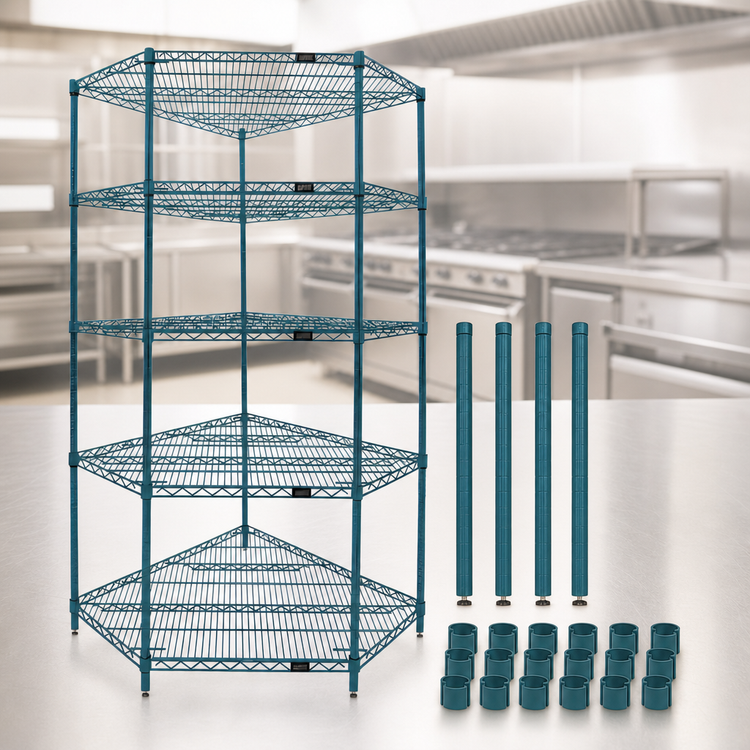Product image #3 for Quantum 36" x 18" 5-Shelf Wire Shelving Starter Kit with Green Epoxy Antimicrobial Finish