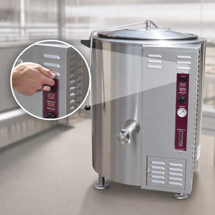 Product image #3 for Crown GL-30E 30 Gallon 2/3 Jacketed Stationary Gas Steam Kettle with Tri-Leg