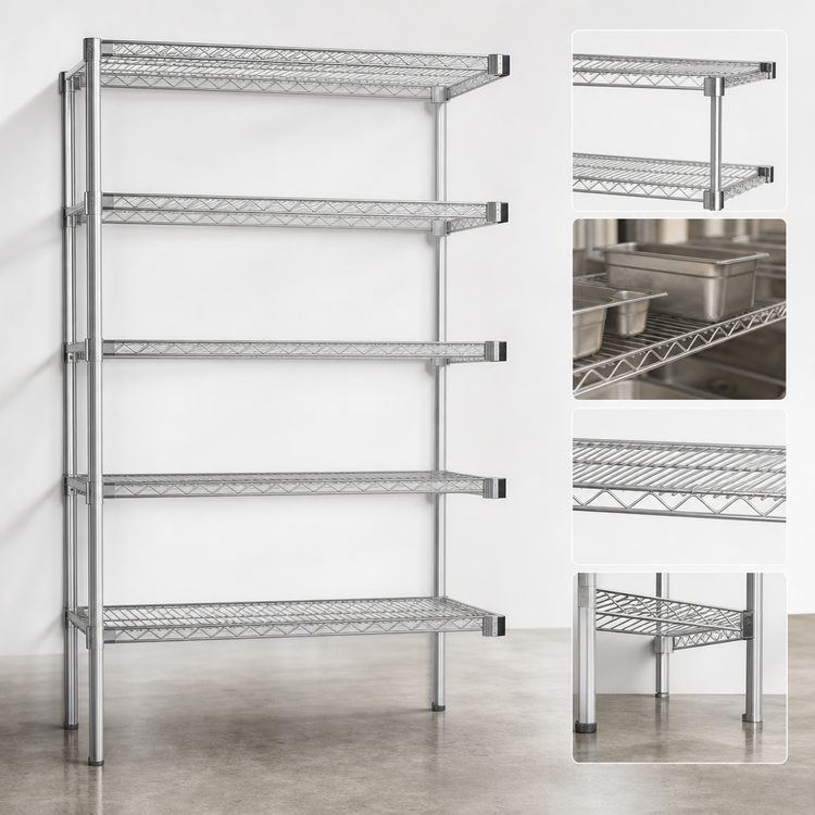 Product image #3 for Eagle Group 5-Tier Add-On Wire Shelving Unit, 60-Inch W x 24-Inch D x 86-Inch H, Stainless Steel Finish
