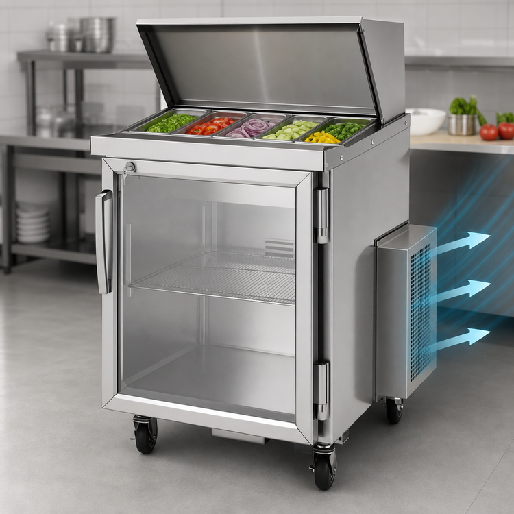 Product image #3 for Turbo Air PRO Series 27-1/2-Inch One-Section Sandwich/Salad Prep Table with Glass Door and 8-Pan Top