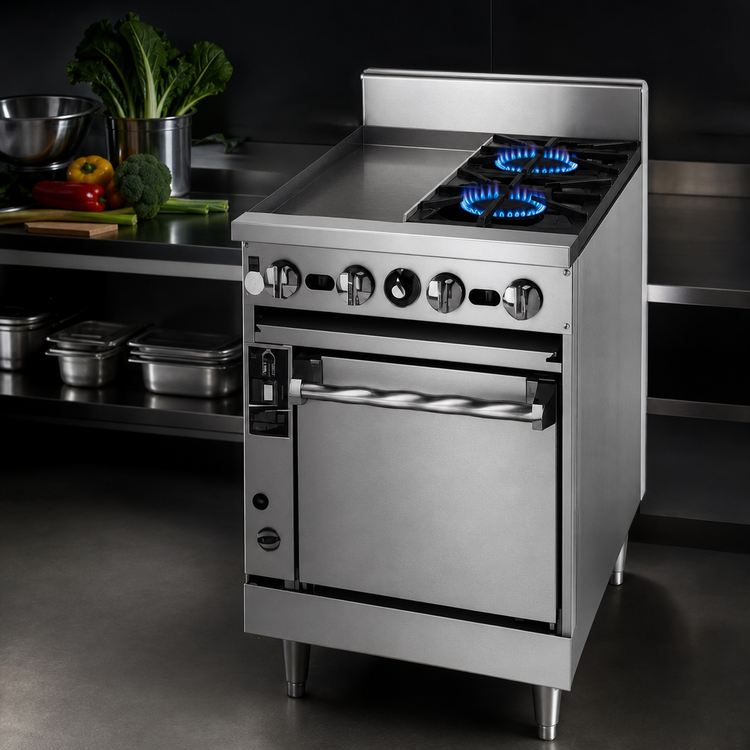 Product image #3 for Bistro JBR-12G-2 24" Gas Restaurant Range with (2) Open Burners and 12" Griddle