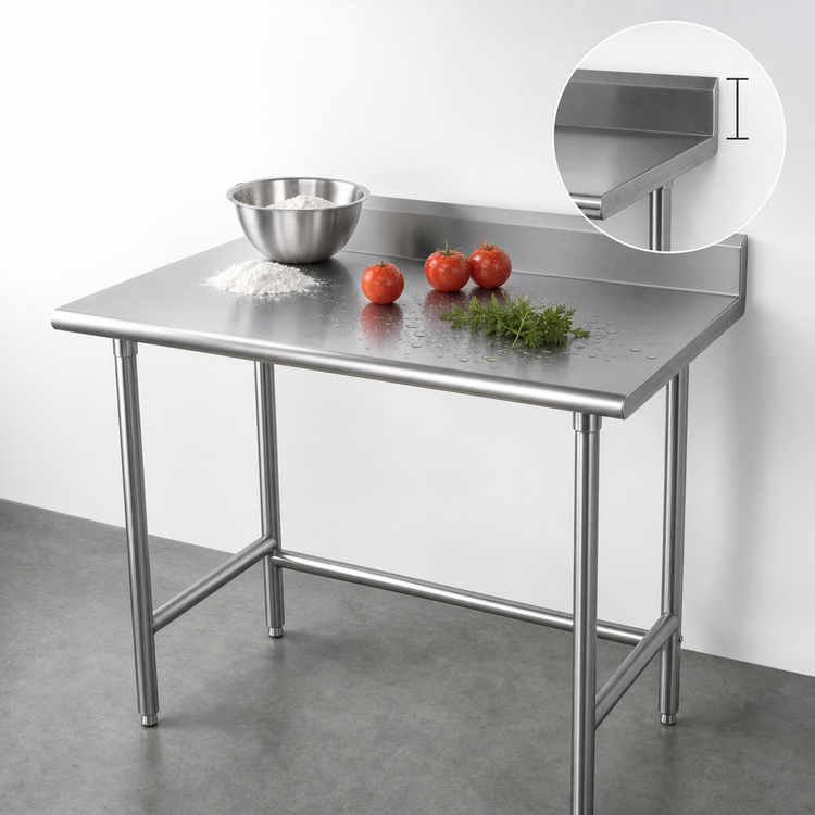 Product image #3 for Advance Tabco Special Value 30 x 30 Inch Open Base Stainless Steel Work Table with 5 Inch Backsplash