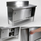 Thumbnail image #3 for John Boos EBSS4R5-3036 Enclosed Stainless Steel Work Table, Cabinet Base with Sliding Doors, 36 x 30 Inch, 14-Gauge 300 Series Top, 5-Inch Backsplash
