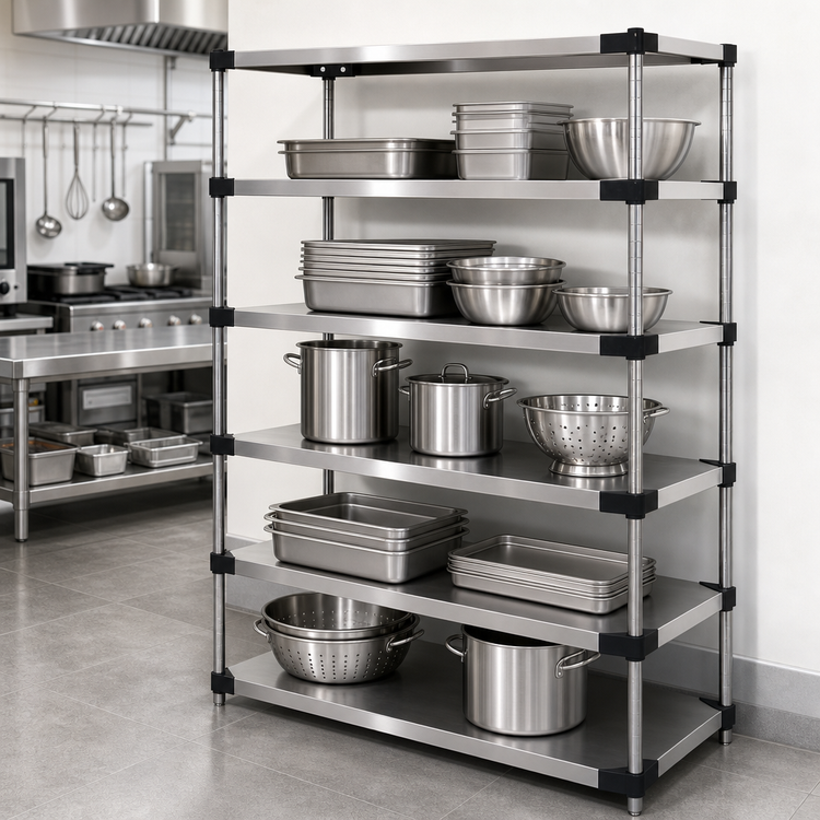 Product image #3 for Quantum Solid 5-Shelf Stainless Steel Shelving Starter Kit, 54-Inch W x 21-Inch D x 54-Inch H