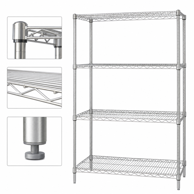 Product image #3 for Quantum WR86-3648S 48 Inch W x 36 Inch D x 86 Inch H 304 Stainless Steel Wire Shelving Starter Kit (4 Shelves, NSF)