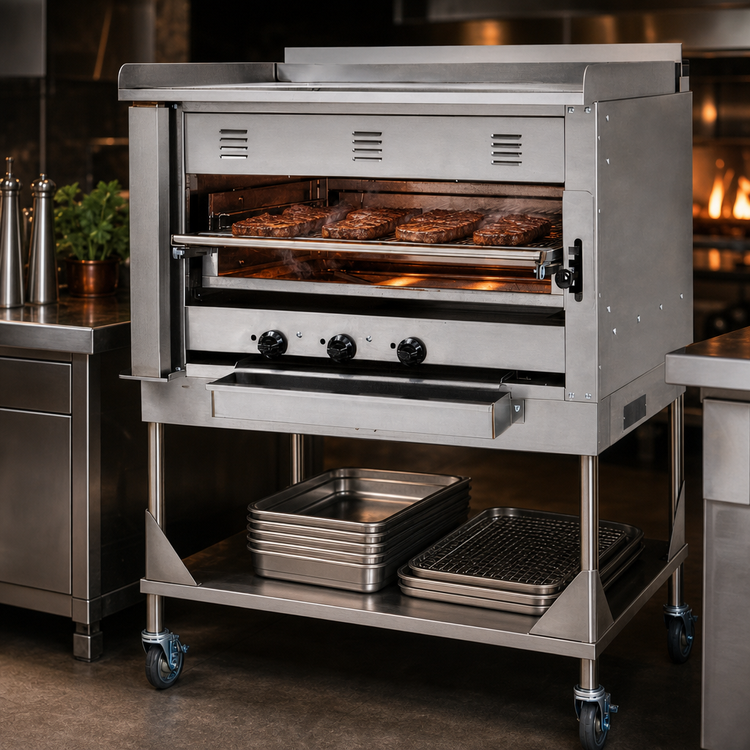 Product image #3 for Vulcan Chophouse VST4B Heavy Duty Gas Upright Broiler, 45-Inch Wide, 3-Burner, Open Stand