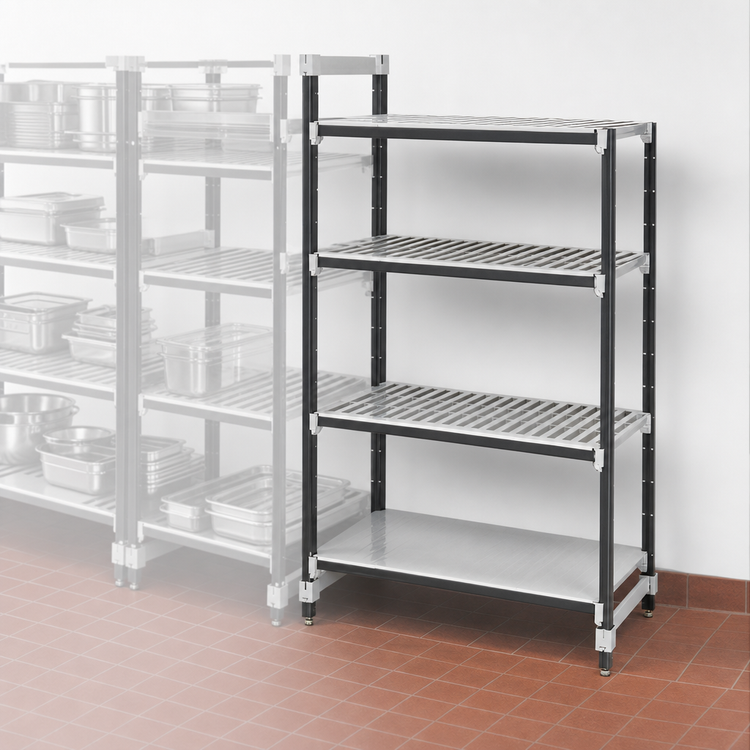 Product image #3 for Cambro Camshelving Elements XTRA 4-Tier Stationary Starter Unit, 36 x 24 x 72 Inches, Vented and Solid Shelves