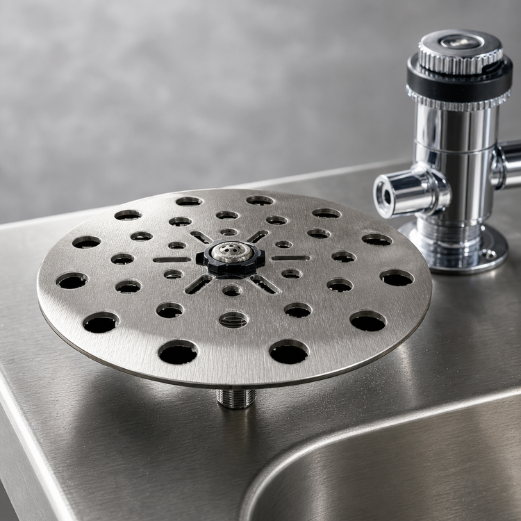 Product image #3 for Glastender Underbar Rinser Faucet with 6-Inch Stainless Steel Plunger Plate and 30 PSI Water Pressure Regulator