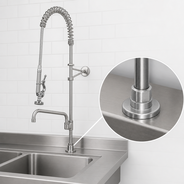 Product image #3 for T&S Brass EasyInstall Single-Hole Deck-Mount Add-On Faucet Pre-Rinse Unit with 12-Inch Swing Nozzle