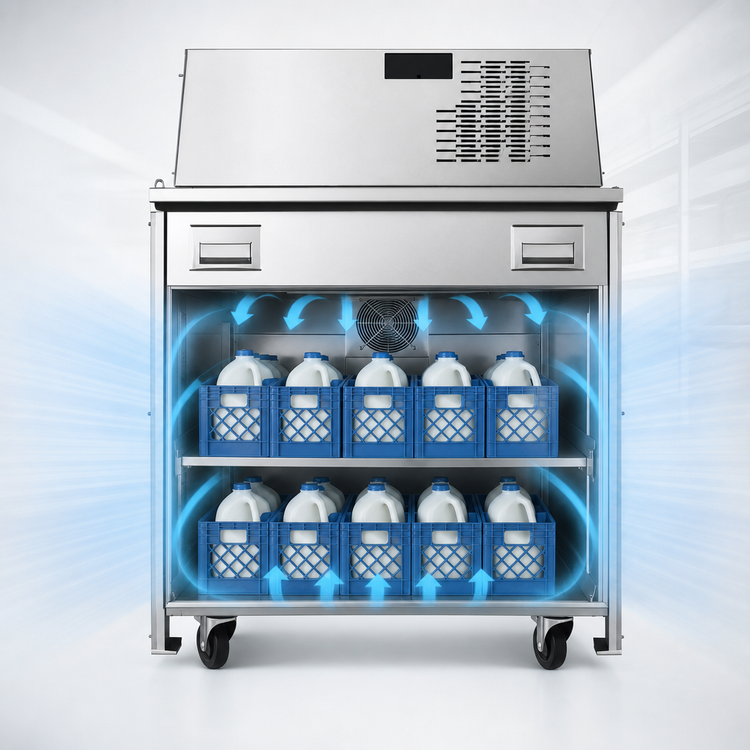 Product image #3 for Atosa Single-Sided Forced-Air Refrigerated Milk Cooler Cart, 8-Crate Capacity, Stainless Steel, 115V