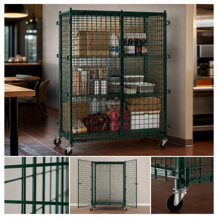 Product image #3 for EagleGard Mobile Wire Security Cage, 63-1/4"W x 27-1/4"D x 69"H, Dual Padlock Doors