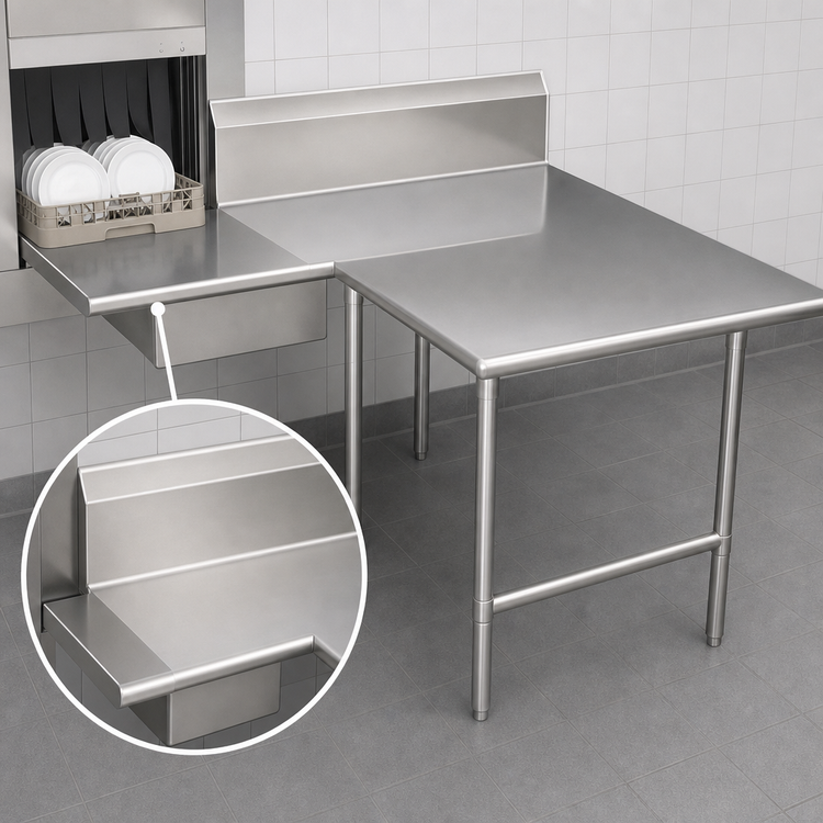 Product image #3 for John Boos Pro-Bowl L-Shaped Soiled Landing Dishtable with 10-Inch Landing Shelf, 70-Inch Machine-to-Corner x 144-Inch Corner-to-End, Right-to-Left