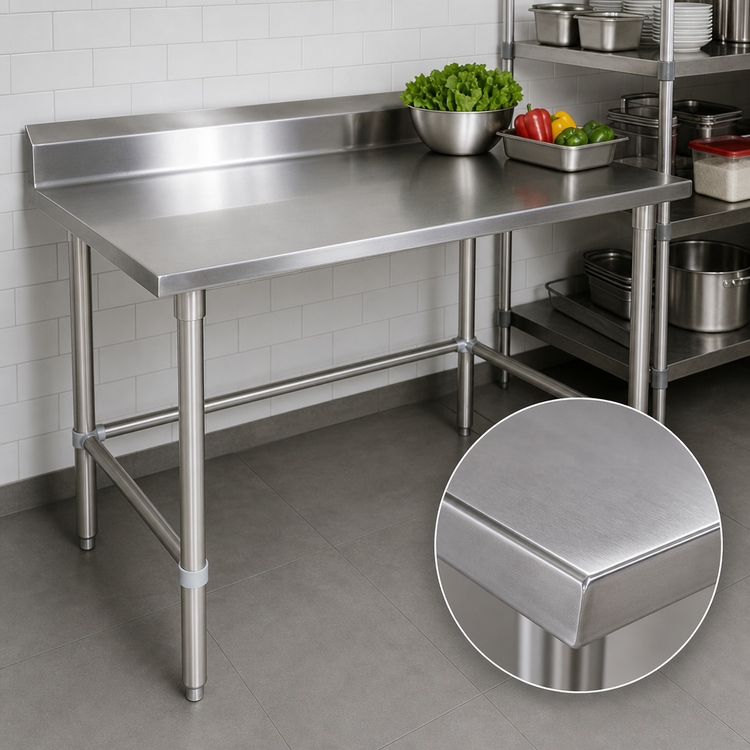 Product image #3 for John Boos Stallion 120-Inch x 24-Inch Stainless Steel Work Table with 5-Inch Backsplash and Safety Edge