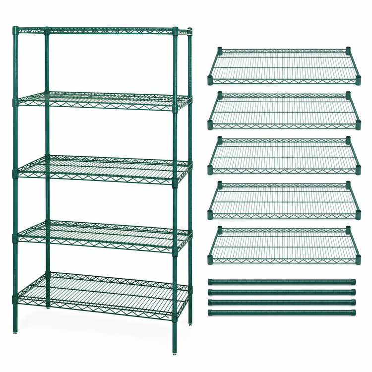 Product image #3 for Quantum 30"W x 21"D x 86"H Wire Shelving Starter Kit, 5 Shelves, Green Epoxy Antimicrobial, 600-800 lb Capacity