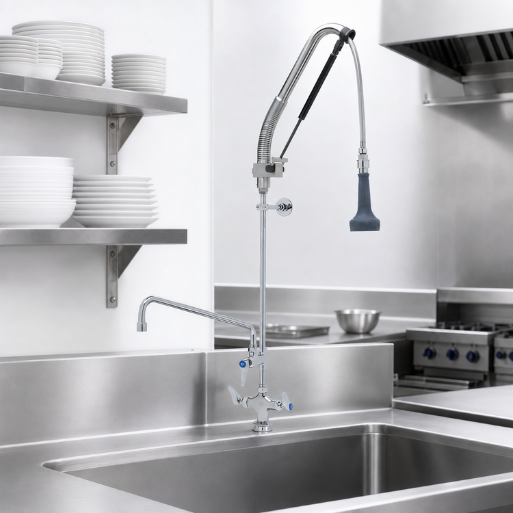 Product image #3 for EverSteel DuraPull Pull-Down Pre-Rinse Unit with Add-On Faucet, Single Hole Deck Mount, 12-Inch Swing Nozzle
