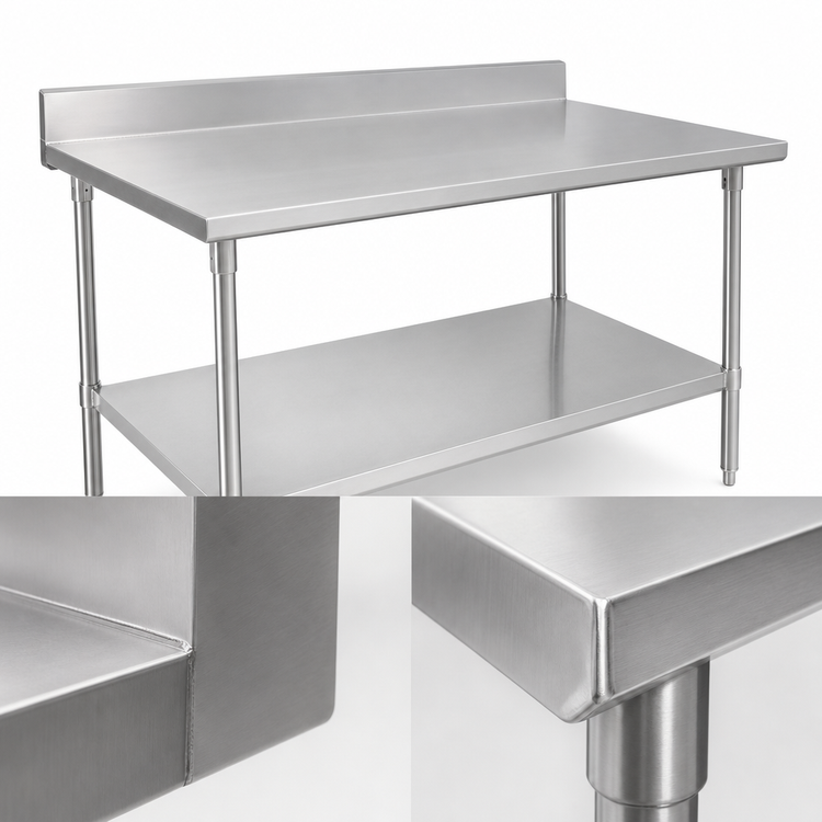 Product image #3 for John Boos Stallion 120"W x 30"D 16-Gauge 300-Series Stainless Steel Work Table with 5" Backsplash and Undershelf