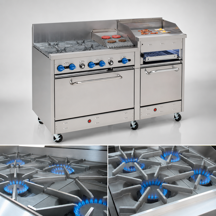 Product image #3 for 60-Inch Stainless Steel Gas Range with 4 Star Burners, 24-Inch Griddle, 12-Inch Char-Broiler, and Double Ovens