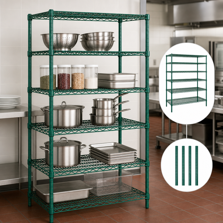 Product image #3 for Quantum Stationary 5-Shelf Wire Shelving Starter Kit, 48 x 24 x 54 Inches, Green Epoxy