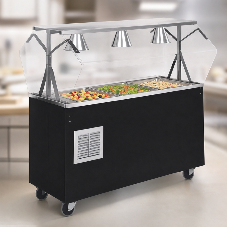 Product image #3 for Vollrath 2-Series Affordable Portable Refrigerated Cold Food Buffet Station with Clear Acrylic Breath Guard, 3-Pan