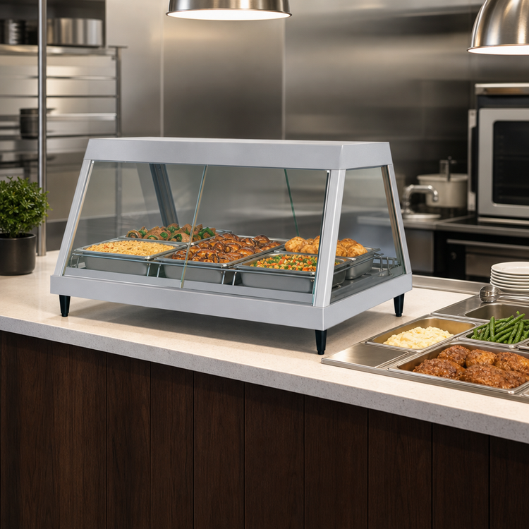 Product image #3 for Hatco Glo-Ray Full-Service Countertop Hot Food Display Case, 3-Pan Single Shelf, See-Thru