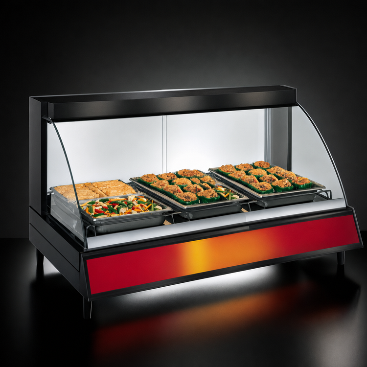 Product image #3 for Hatco Glo-Ray Designer Countertop Heated Display Case, Single Shelf, 3-Pan, Curved Glass