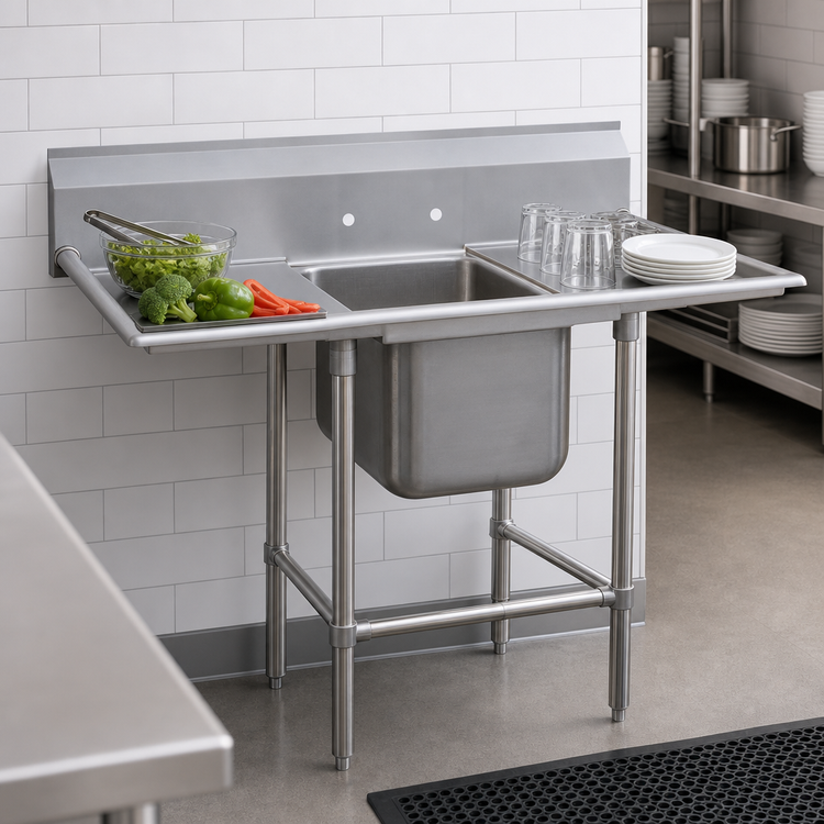 Product image #3 for Advance Tabco Regaline 1-Compartment Stainless Steel Sink with Left and Right Drainboards