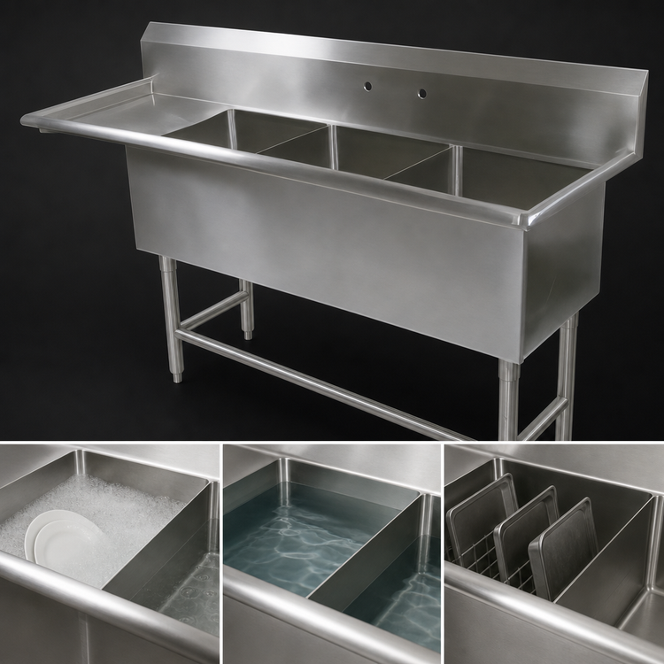 Product image #3 for John Boos Pro-Bowl 3-Compartment Sink with Left-Hand Drainboard, 16 Gauge Stainless Steel