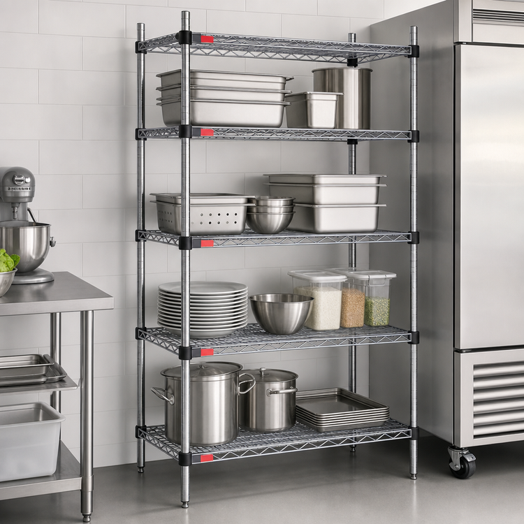 Product image #3 for Eagle Group Quad-Adjust 36-Inch Wide x 18-Inch Deep x 74-Inch High 4-Tier Chrome Wire Shelving Starter Unit