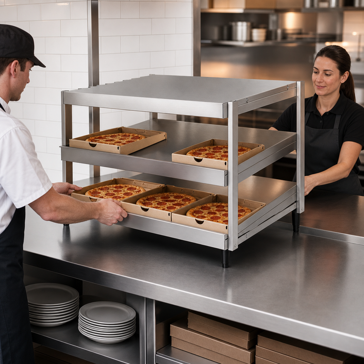 Product image #3 for Hatco Glo-Ray® Countertop Pass-Thru Pizza Warmer with Double Slant Shelves and Incandescent Lighting, 48 Inches x 24 Inches Deep