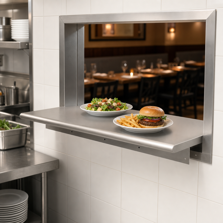 Product image #3 for BK Resources 48-Inch x 18-Inch Stainless Steel Pass-Through Shelf with Wall-Mount Brackets
