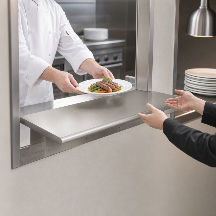 Product image #3 for BK Resources 36-Inch x 18-Inch Single Pass-Through Shelf with 304 Stainless Steel Top