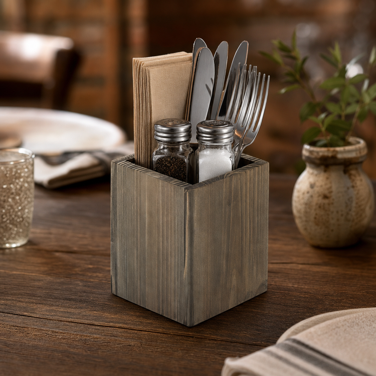 Product image #3 for Vintage Square Wooden Condiment Caddy Box