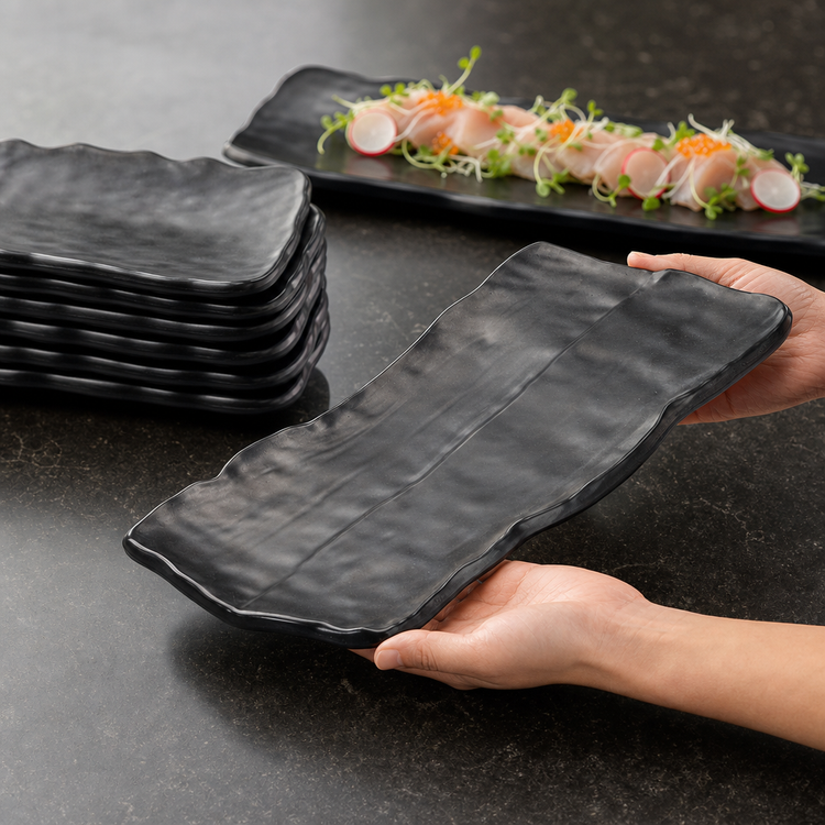 Product image #4 for Ardesia Kaori Rectangular Black Melamine Platter, 14-1/2 x 6-3/8 Inches, Case of 12