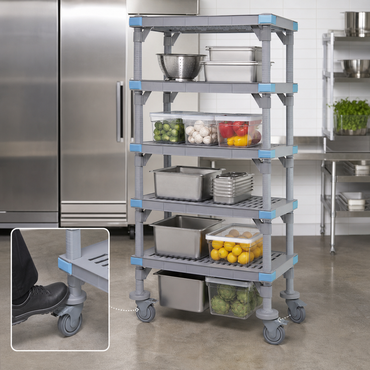 Product image #3 for Millenia Mobile Polymer Shelving Starter Unit with 5 Shelves, 42W x 24D x 86H