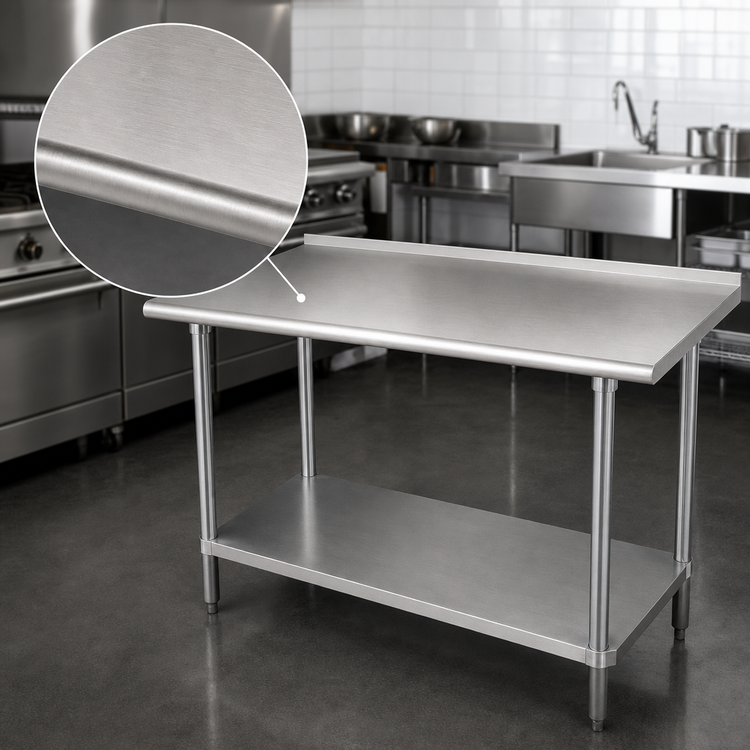 Product image #3 for Advance Tabco 108-Inch x 30-Inch 304 Stainless Steel Work Table with Rear Up-Turn and Adjustable Undershelf