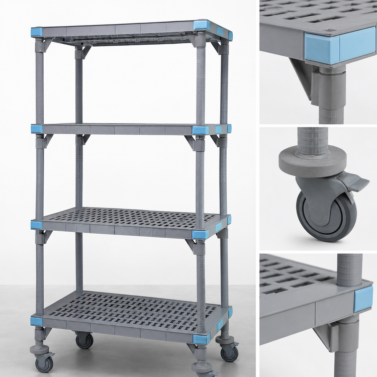 Product image #3 for Quantum Millenia Mobile Polymer Shelving Starter Unit, 4 Shelves, 42 x 24 x 74 Inches, Gray