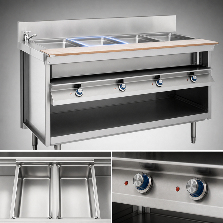 Product image #3 for La Rosa Refrigeration Electric Modular Hot Food Table with 2 Wet/Dry Wells, Open Cabinet Base, 30 x 32 Inches