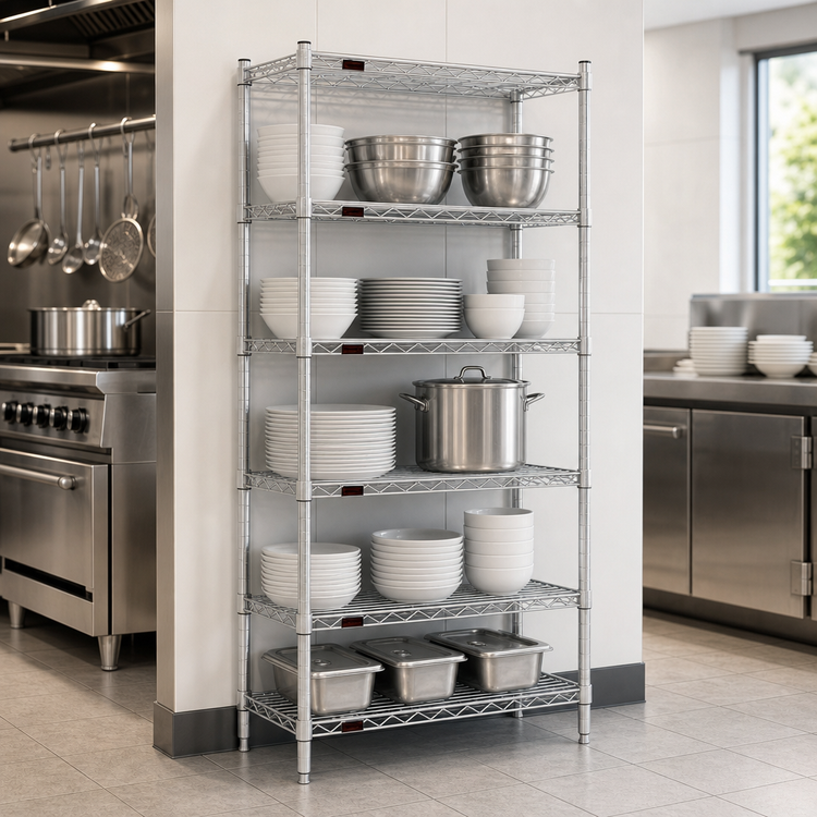 Product image #3 for Eagle Group 5-Tier Stationary Wire Shelving Starter Unit, 30 x 21 x 74 Inches, Chrome-Plated