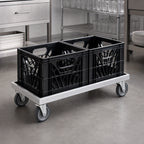 Thumbnail image #4 for Channel Manufacturing MC1338 Double-Wide Aluminum Glass Rack / Milk Crate Dolly for Two 13 x 19-Inch Crates