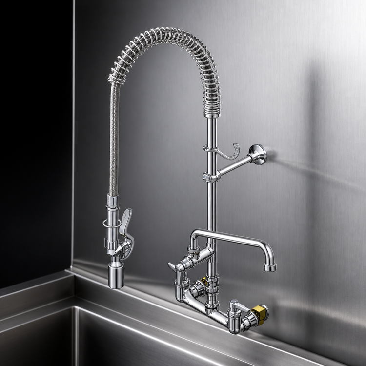 Product image #3 for EasyInstall 8-Inch Center Wall Mount Pre-Rinse Unit with Add-On Faucet, 12-Inch Swing Nozzle, and Vacuum Breaker