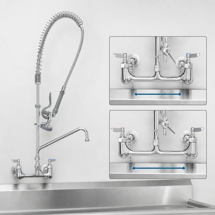 Product image #3 for T&S Brass EasyInstall 8-Inch Adjustable Center Wall-Mount Pre-Rinse Unit with 16-Inch Add-On Faucet and 44-Inch Hose