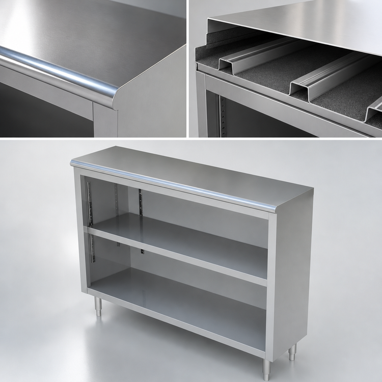 Product image #3 for 60-Inch Open-Front Stainless Steel Enclosed Base Dish Cabinet with Adjustable Shelf