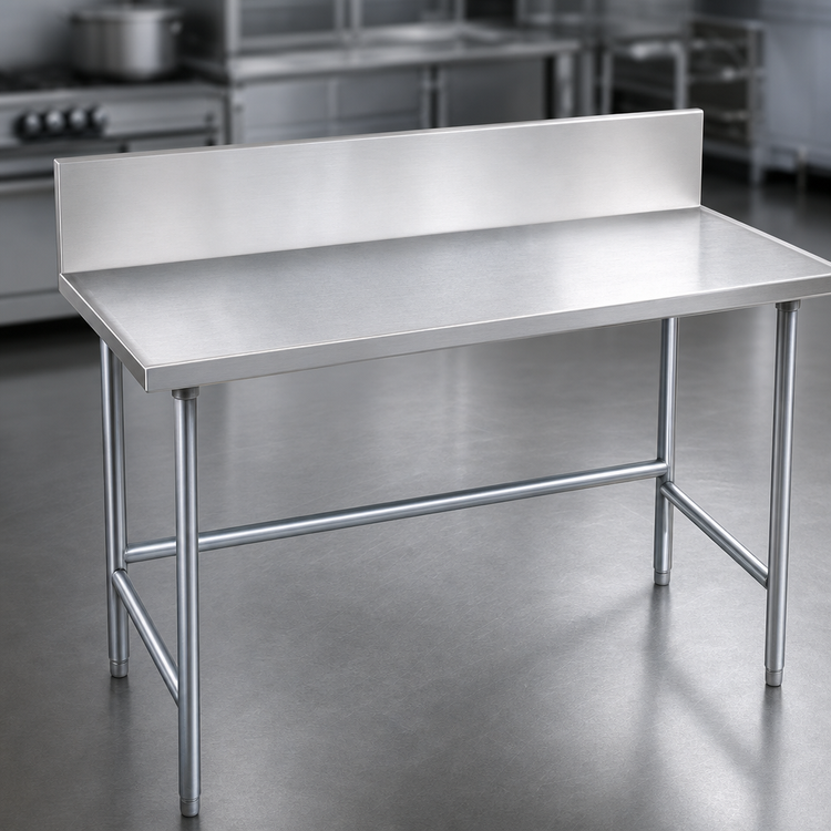 Product image #3 for Advance Tabco 84-Inch x 30-Inch 304 Stainless Steel Work Table with 10-Inch Backsplash and Galvanized Open Base
