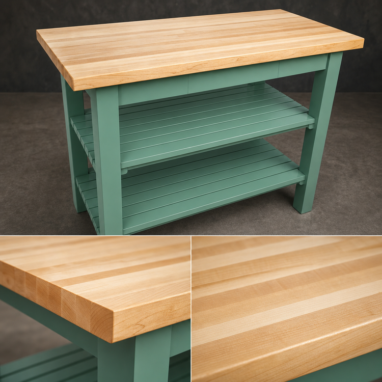 Product image #4 for John Boos Classic Country Edge Grain Maple Wood Top Work Table with Painted Base and Two Slatted Undershelves, 60 x 30 Inches