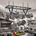 Thumbnail image #3 for Eagle Group Ceiling-Mounted Triple-Bar Stainless Steel Pot Rack with 18 Hooks