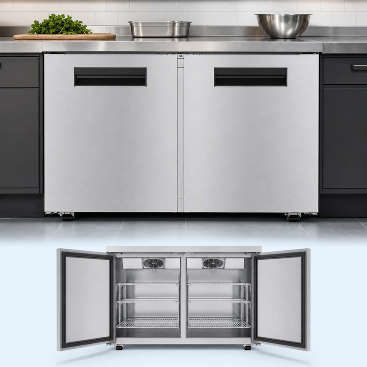 Product image #3 for Hoshizaki Steelheart 48-Inch Two-Section Undercounter Reach-In Freezer, Stainless Steel, Solid Hinged Doors, 12.0 Cu. Ft.