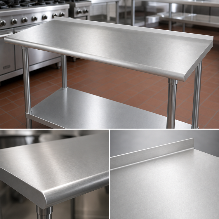 Product image #3 for Advance Tabco 48-Inch x 30-Inch 16-Gauge 430 Stainless Steel Work Table with 1-1/2-Inch Rear Up-Turn and Adjustable Undershelf